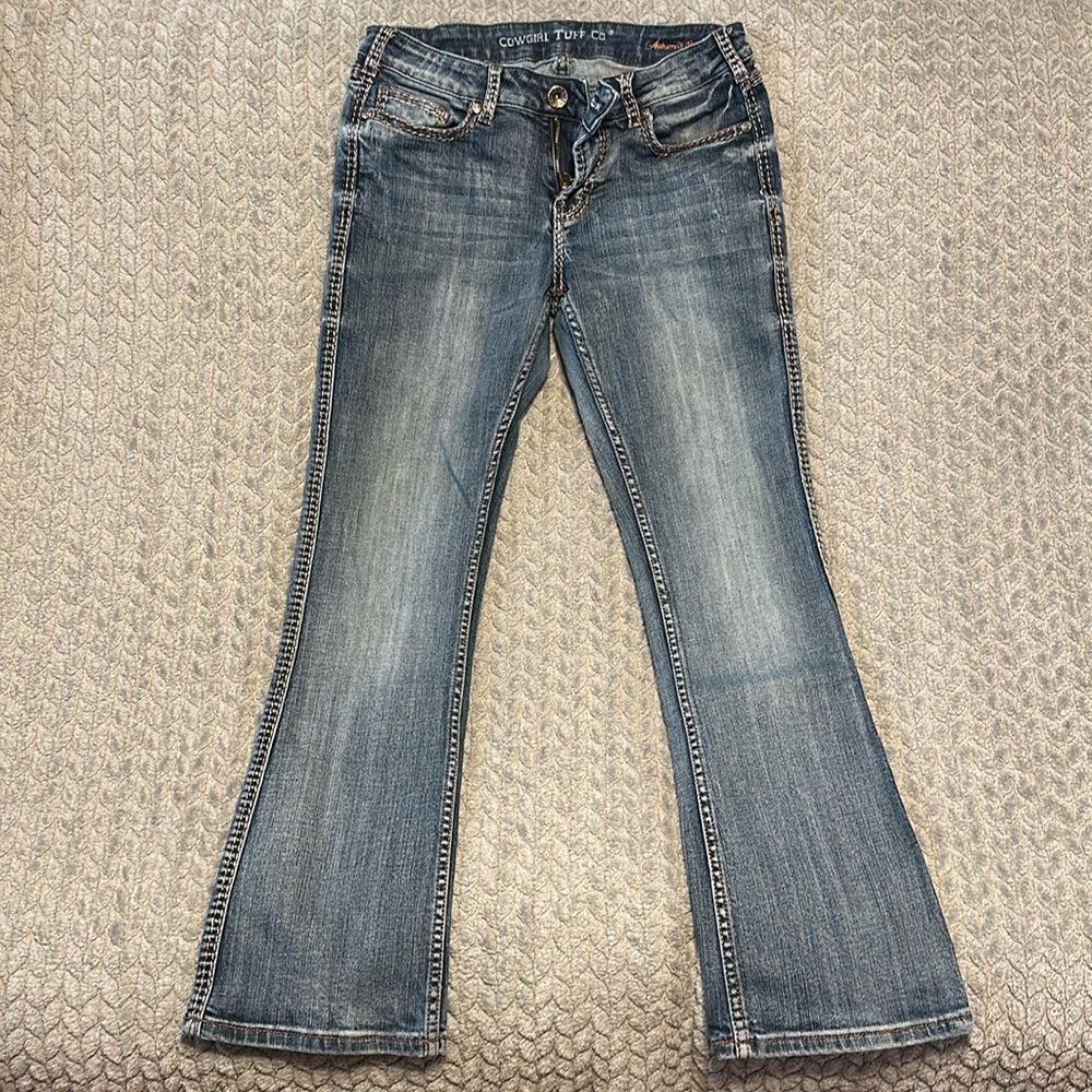 Cowgirl tuff boot cut jeans with Aztec print